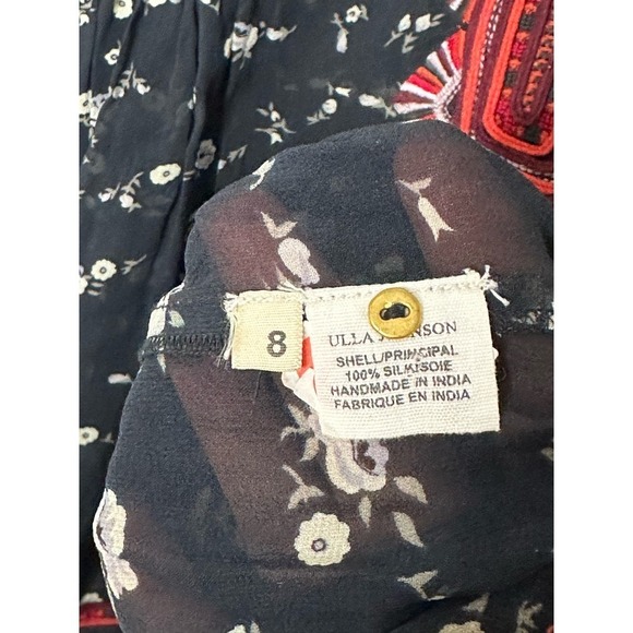 Ulla Johnson Size 8 Lida 100% Silk Embroidered Blouse in Navy and Maroon - Picture 3 of 5